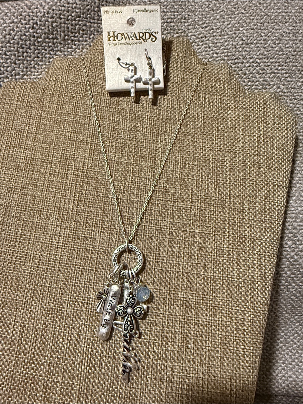 Cross Walk by Faith Silver-Tone Charm Necklace and Earrings